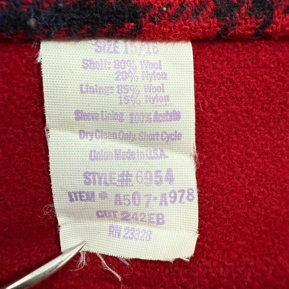 Eddie Bauer Red Wool Blend Plaid Lined Removable Hooded Jacket Size‎ 15 16 Large - Picture 9 of 13